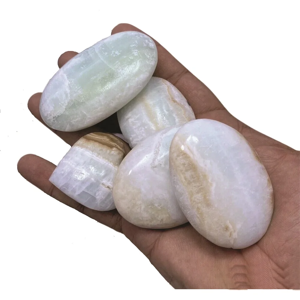 High Quality Natural Blue Calcite Handmade Palm Stones Showpieces Polished OEM Gemstone Healing Crystal Craft from Pakistan.