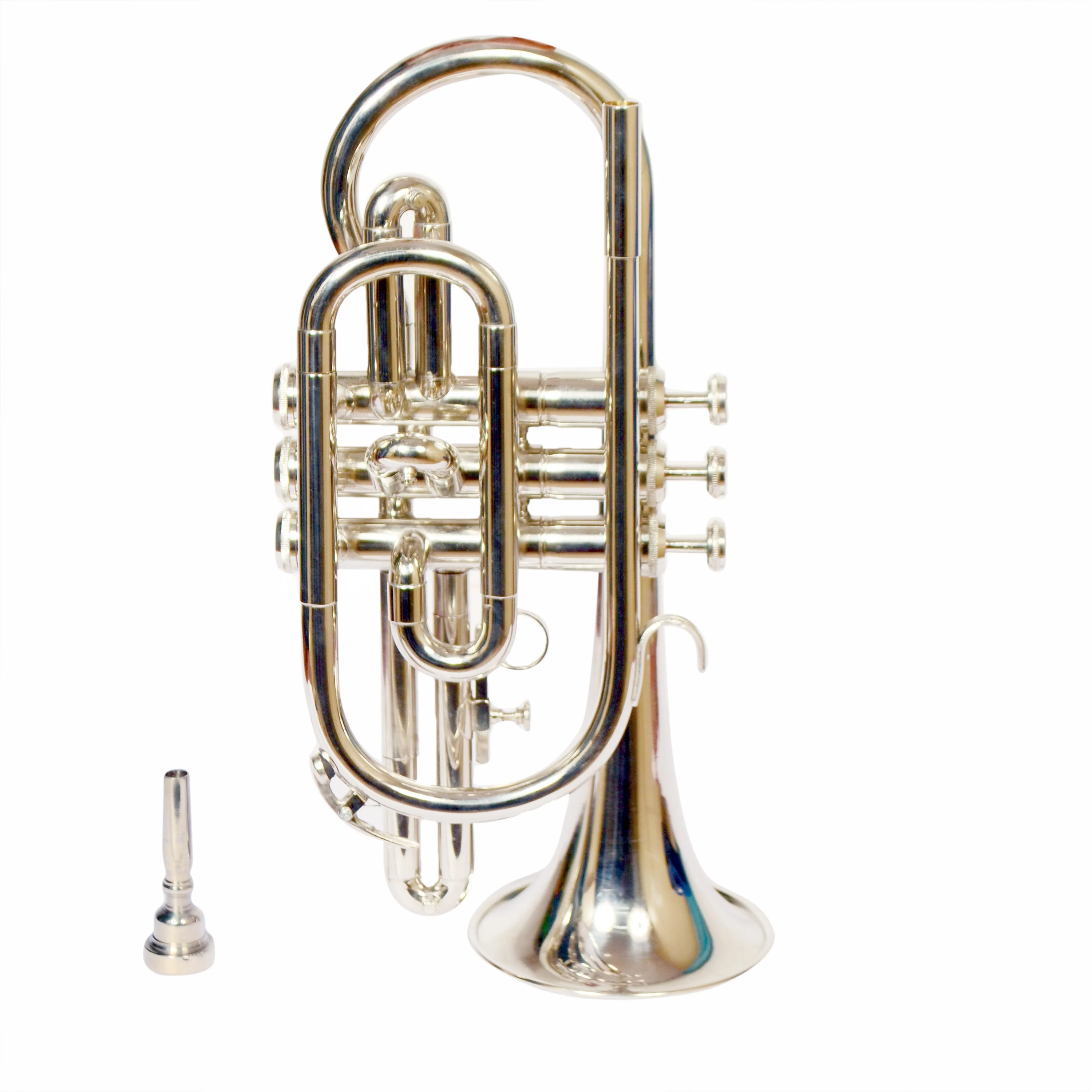 Heavy Quality Army Brass Cornet B Flat Nickel Polished Finish Scout Cadet Drill Parade Bugle Trumpet Musical Instrument