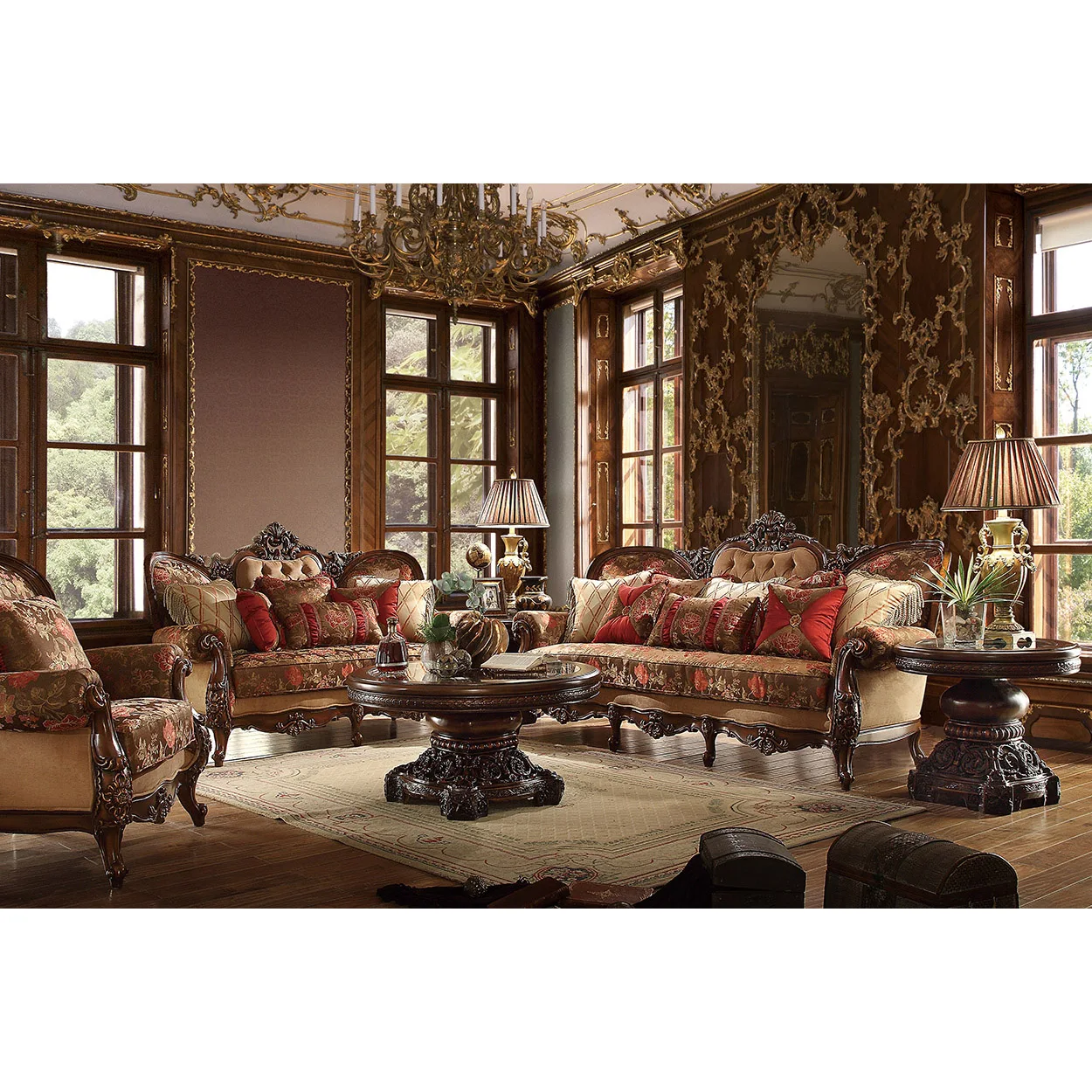 French Empire Natural Oak Wood Living Room Sofa European Classic Wooden Frame Sofa Furniture