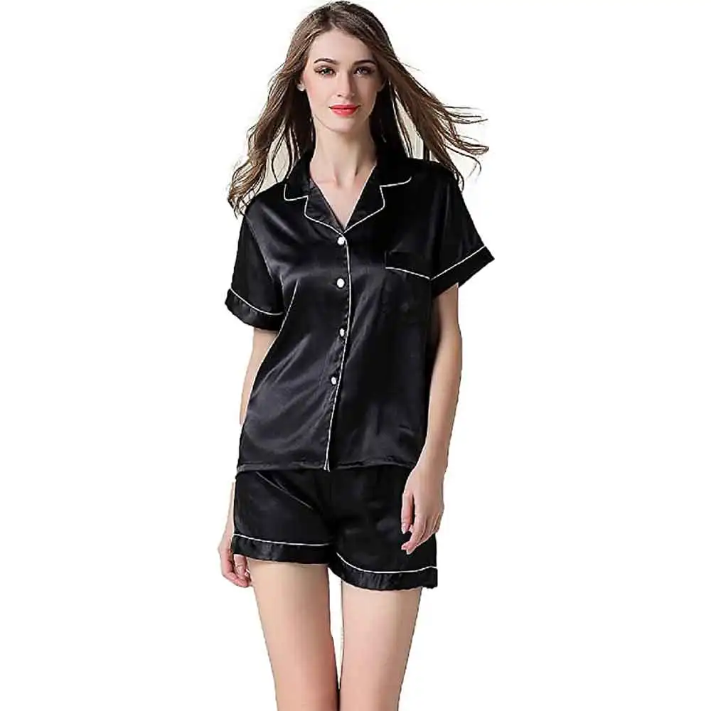 Женская шелковая атласная пижама, одежда для сна, короткие и длинные комплекты одежды на пуговицах