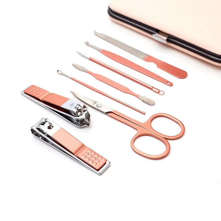 Manicure Set, 8 In 1 Professional Pedicure Kit Nail Scissors Grooming Kit with Pink Leather Travel Case