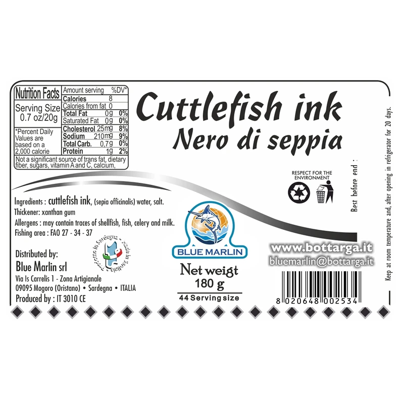 
Top Quality ITALIAN STERILIZED CUTTLEFISH INK - MASON JAR 180 GRS ready to ship 