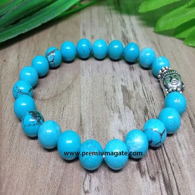 Бирюзовые бусины Howlite, эластичный браслет с идолом Будды, оптовая продажа браслетов для йоги из Индии