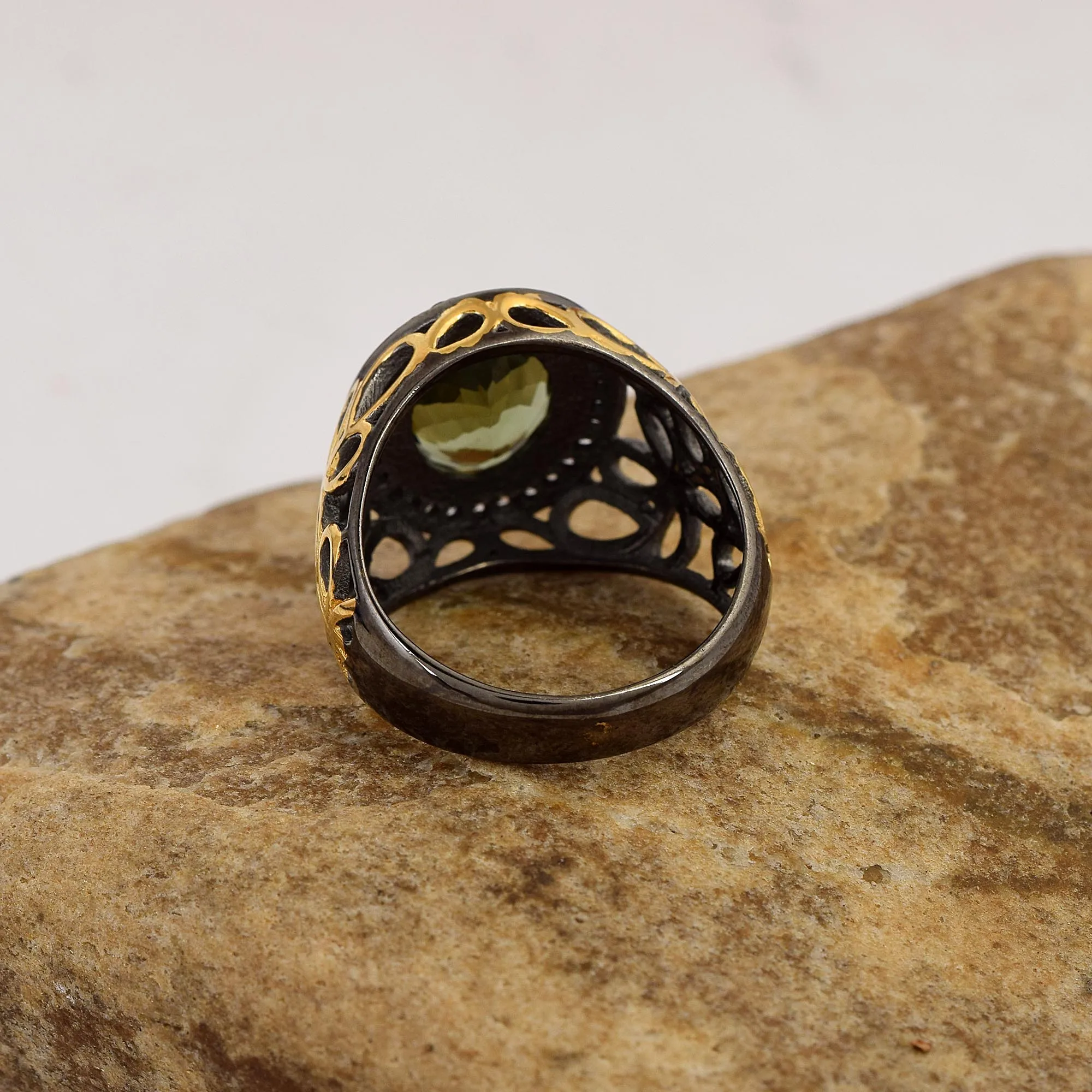 Top Selling 925 Sterling Silver Moldavite Wedding Cubic Zirconia Gemstone Dome Ring Solid Band Fine Jewelry For Women