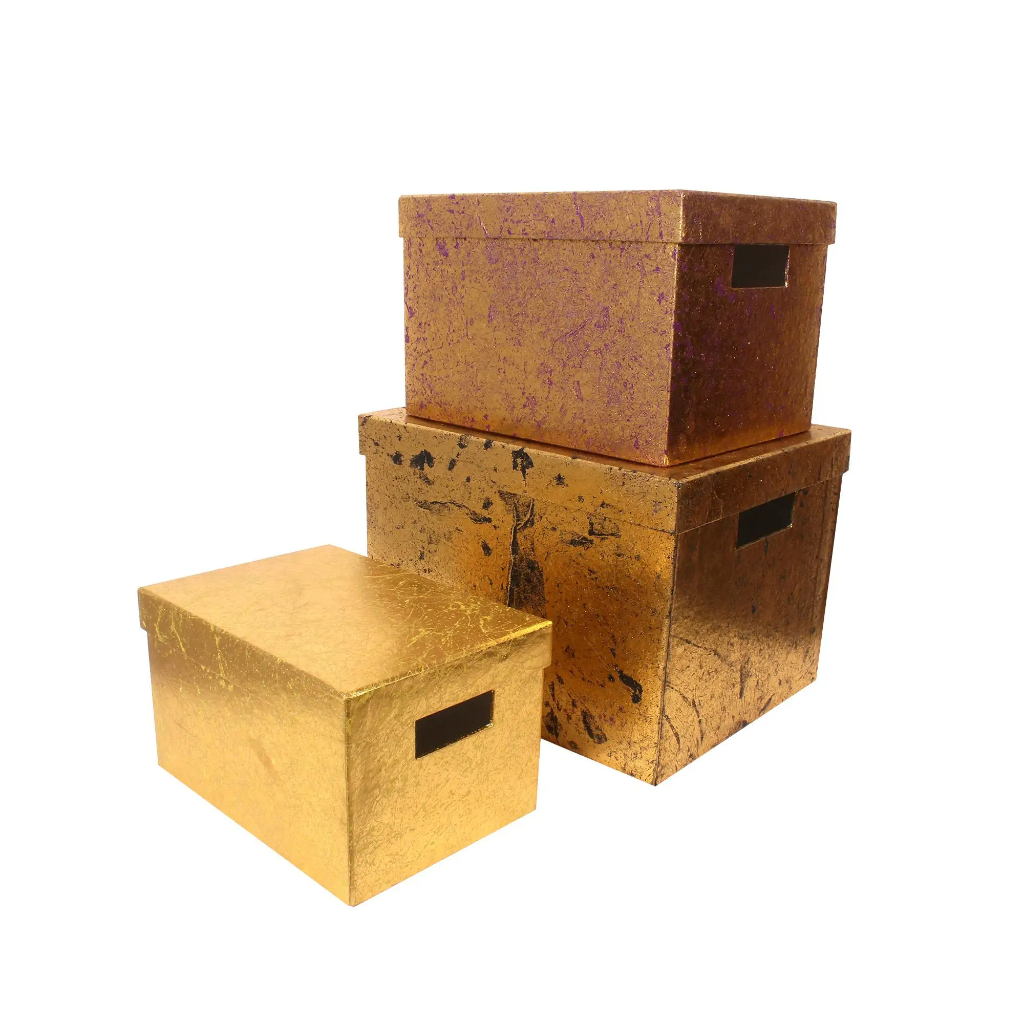 Golden Rigid Gift Box Set of 3 Handcrafted Kraft Paper Large Empty Gift Box DIY Packaging Sweet Candy Wedding Luxury Gift Box