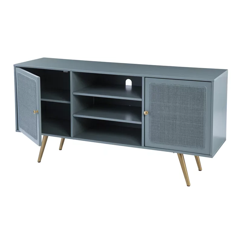 Export Quality Living Room Furniture Modern Style Blue Gray Wood and Cane TV Cabinet for Wholesale