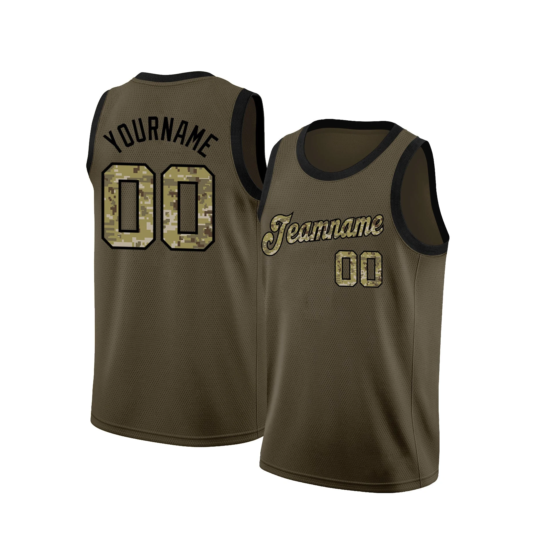 Singlet basketball Company that makes basketball Jersey Custom Olive Camo-Black Round Neck Rib-Knit Salute To Service Basketball