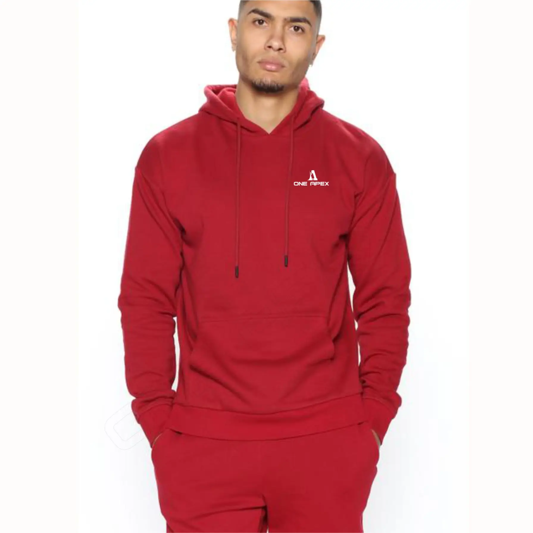 Men Plain Custom Tracksuit OEM  Maroon Slim Fit Gym Fitness Pullover Hoodie Tracksuit set for Men by One Apex