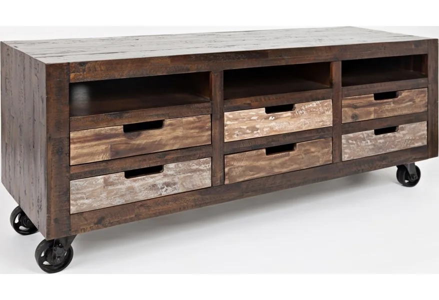 Premium Quality Industrial and Vintage Rustic Solid Wood TV Cabinet with Wheels at Wholesale Price