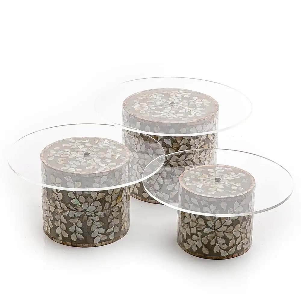 Высокопопулярный продукт декоративная подставка для торта с вставкой из кости домашнего со стеклянным верхом набор 3 предметов