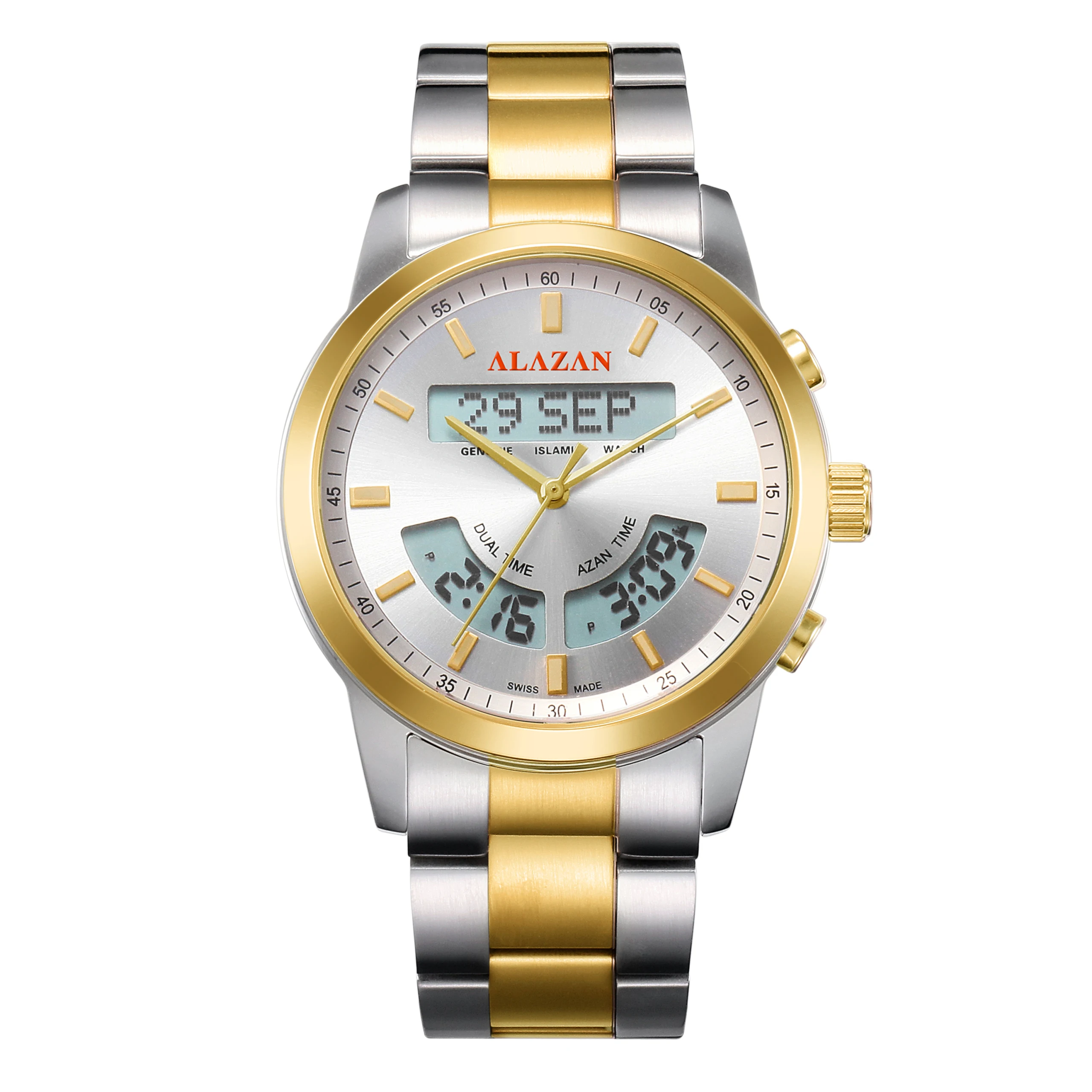 alazan Islamic alasr muslim azan alfajr Stainless steel prayer  qibla compass waterproof kaaba  clock watch factory wholesaler