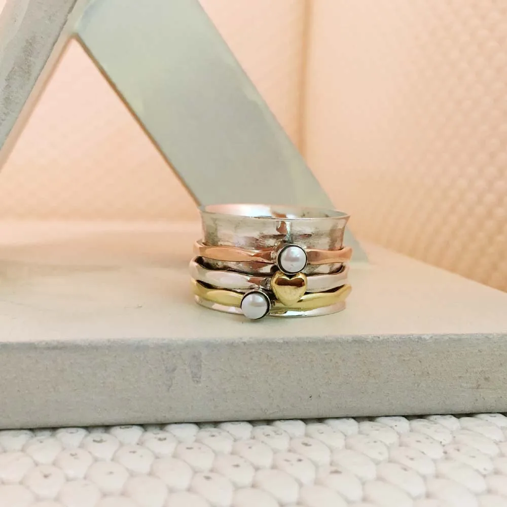 925 Sterling Silver Jewelry Rings Attractive Pearl Gemstone Triple Tone 925 Sterling Silver Spinner Rings Jewelry Manufacturer