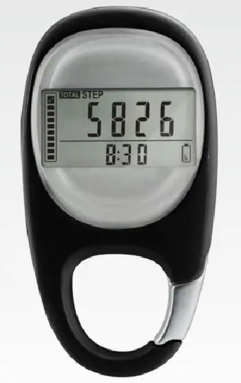 3D Sensor Multifunction Carabiner Pedometer with Goal Tracker and Memory bulti-in Clip 10 Step Error Step Correction