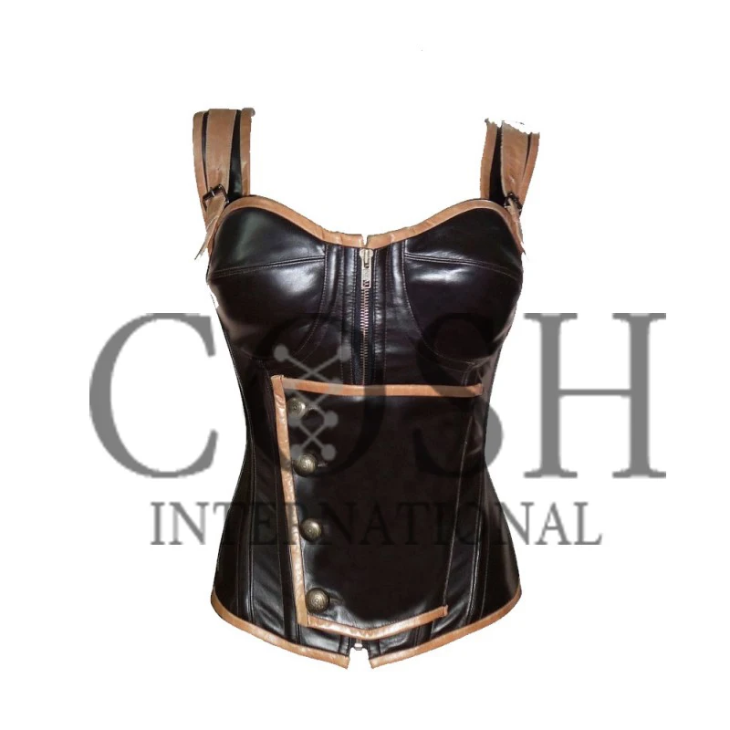 Steel Boned Leather Halter Cow Hide Corset Supplier Wholesale New Arrival High Waist Body Slimming Corset Supplier