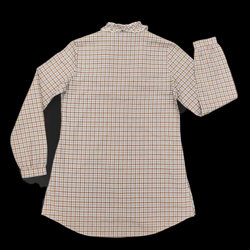 Brown Check Ruffled round neck Long sleeve Ladies Dress