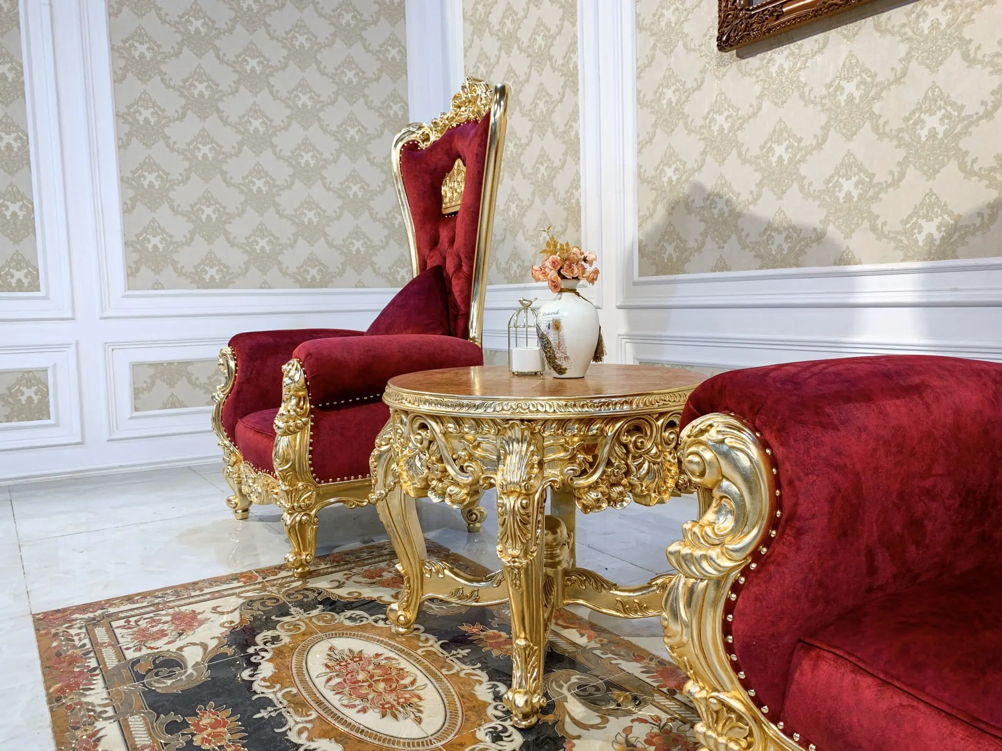 
Customized Luxury Furniture Living Room Fabric Sofa, Royal Luxury 3-piece neoclassical sofa set 