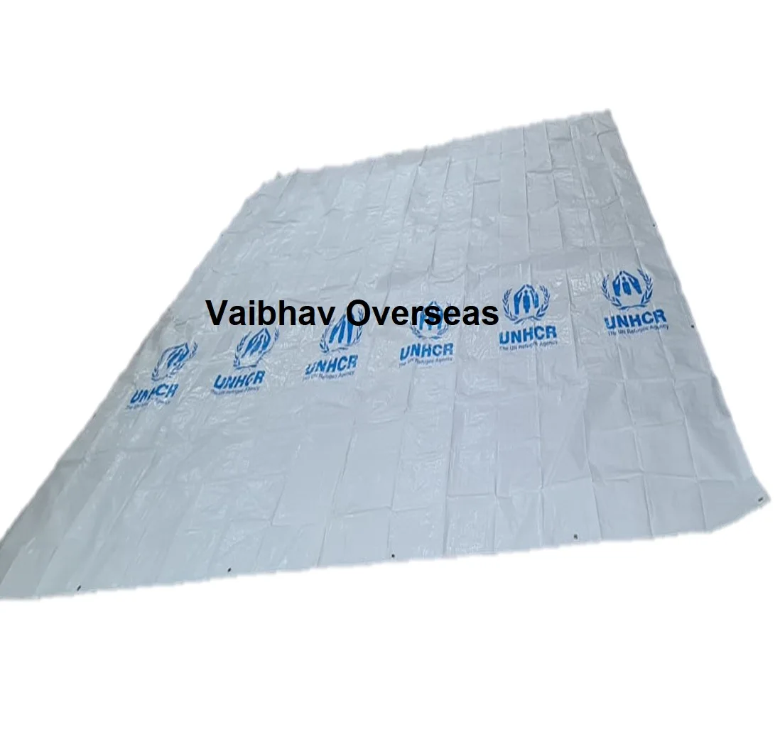 Refugee Plastic Tarpaulin in 4x5 meter PE  Heavy Duty Tarpaulin with custom Logo in 190 GSM