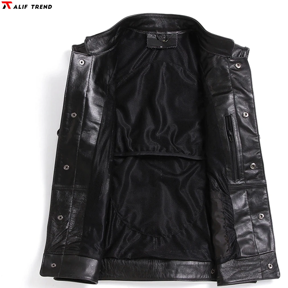Classical Motorcycle Biker Leather Vest Men Genuine Leather Sleeveless Vest real Cowhide