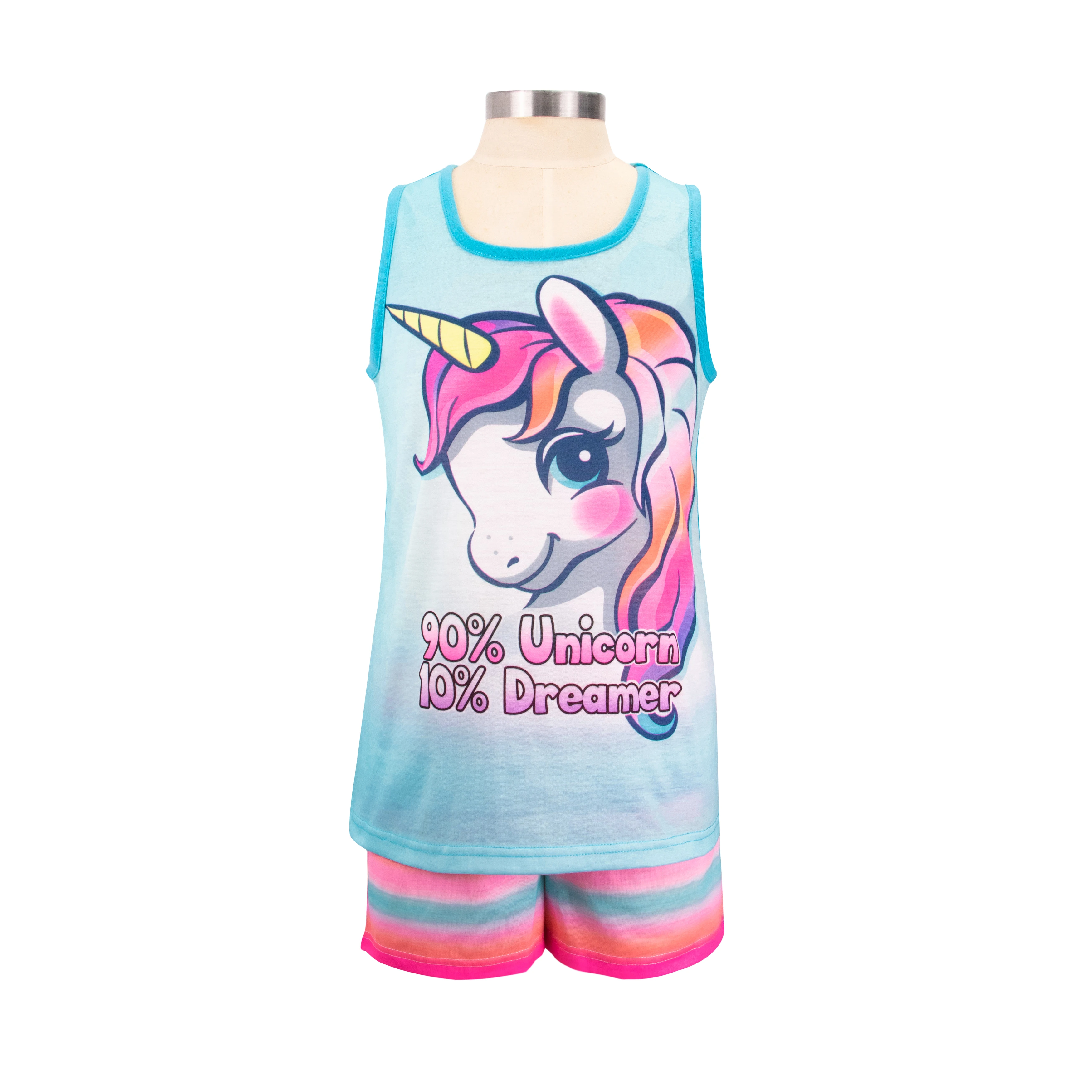 
2020 Designer Girls Summer 2 Piece Pajamas Set Unicorn Animal Sleeveless Tank Top Stripe Gradient Dolphin Shorts Pajamas Set 