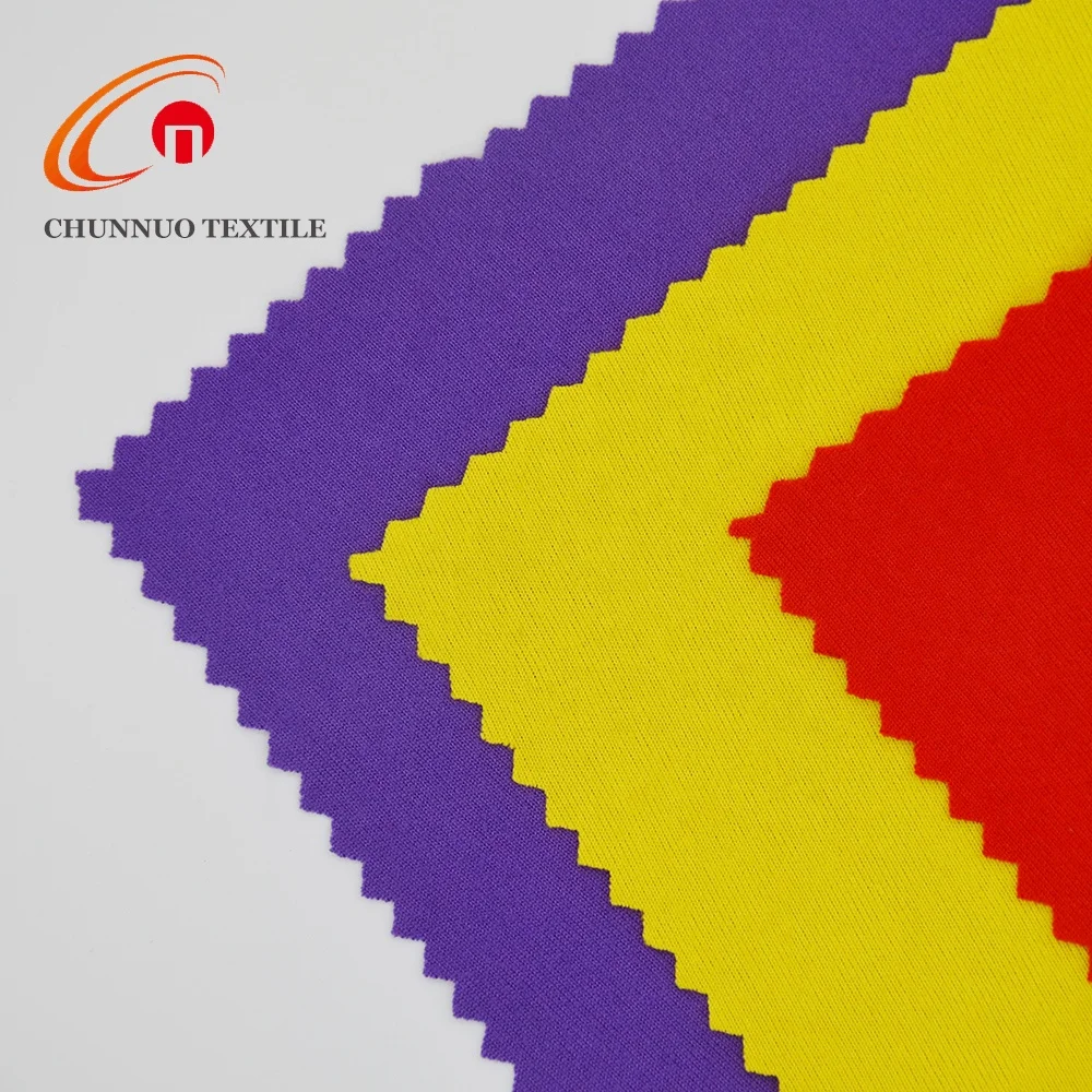 Good Stretch 96%Polyester 4% Spandex  Poly Spun Solid Dyed Single Jersey Knitted Fabric For T-shirt
