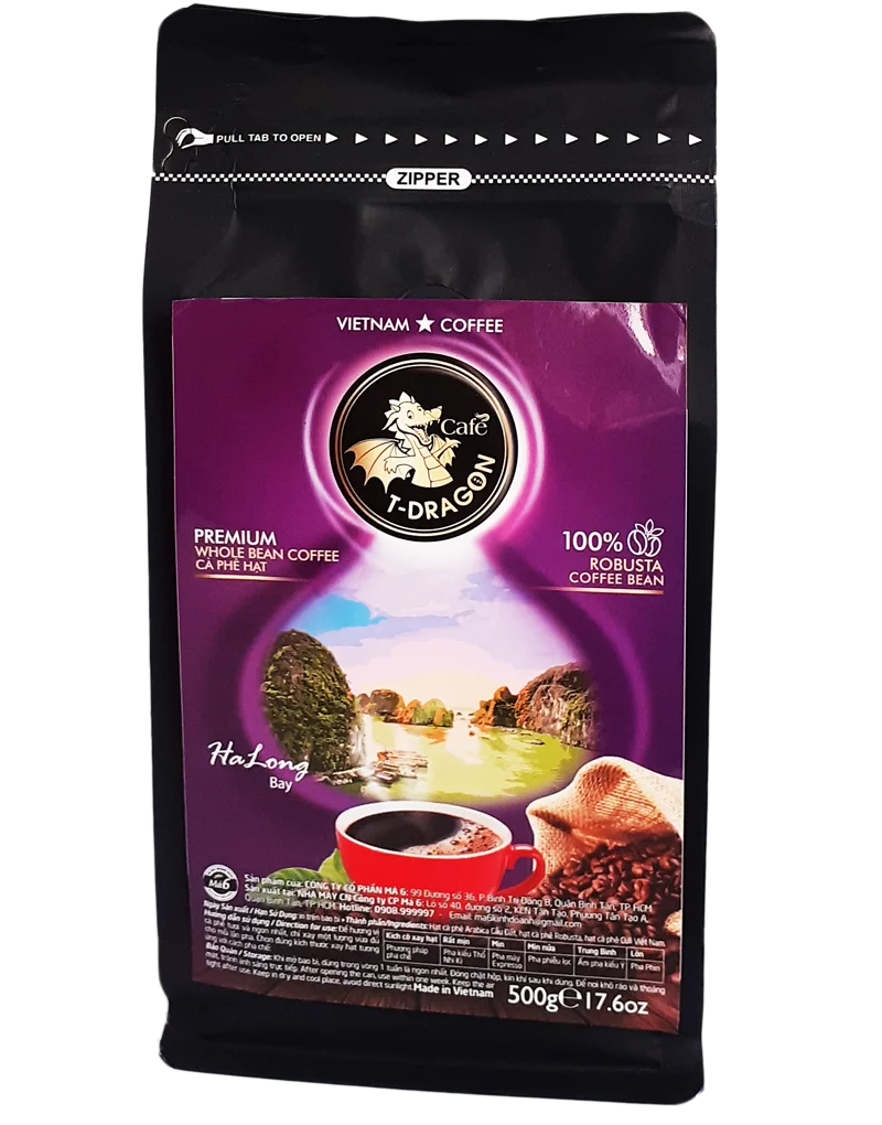 Bag Packaging Sugar-Free MEDIUM ROAST CAFE T-DRAGON - PREMIUM WHOLE BEAN - ROBUSTA COFFEE BEAN From Vietnam