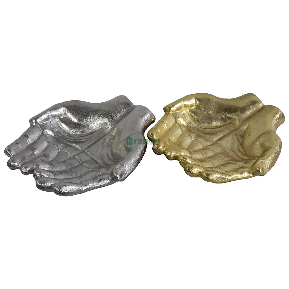 Silver/Gold Metal Open Hand Sculpture - Aluminum Handmade Antique Show Piece - Chocolate/Candy Platters - Christmas Decorations