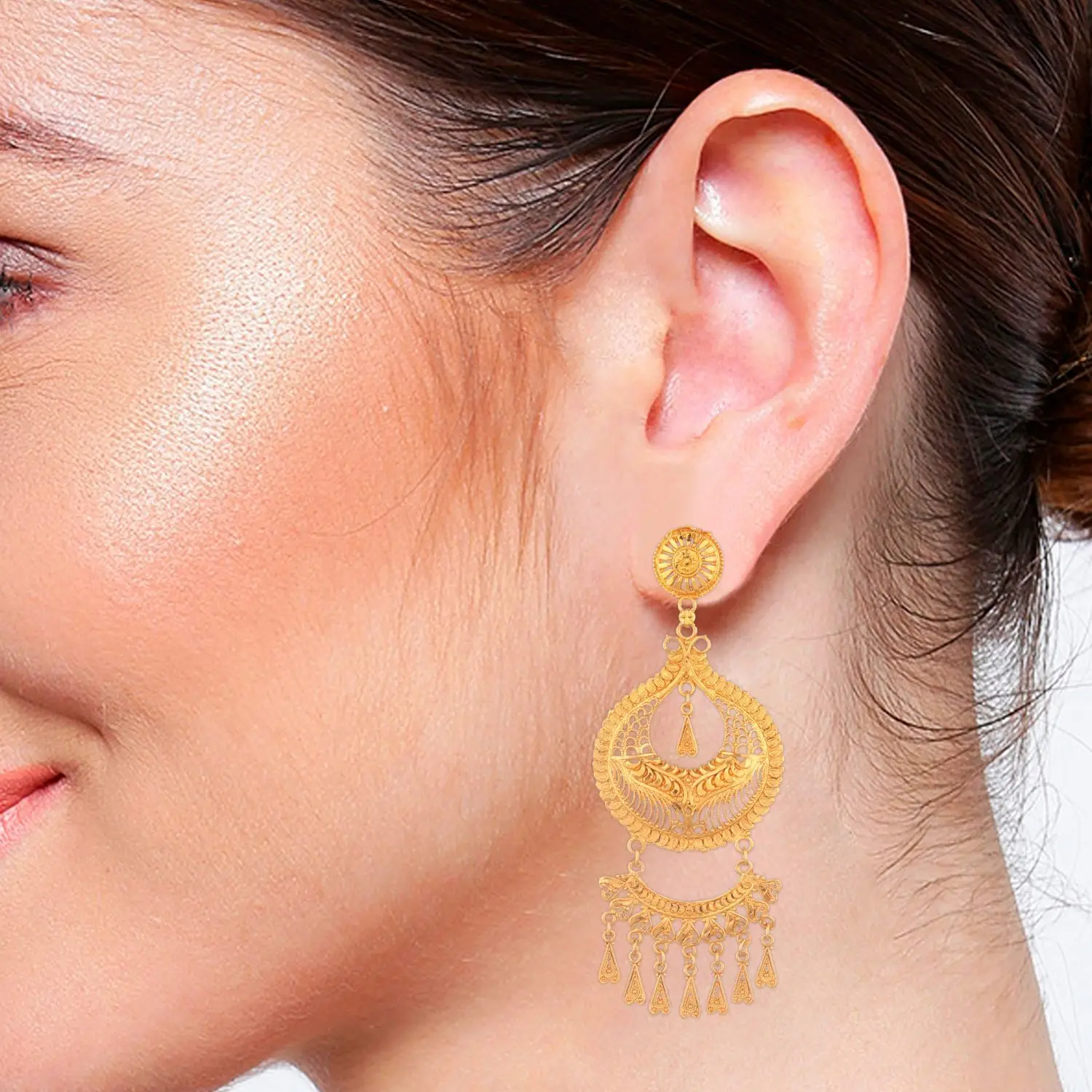 Indian Wholesale Jewellery Traditional Earrings Jewelry Gold Plated Big Chandelier Dangle Earrings Set For Women