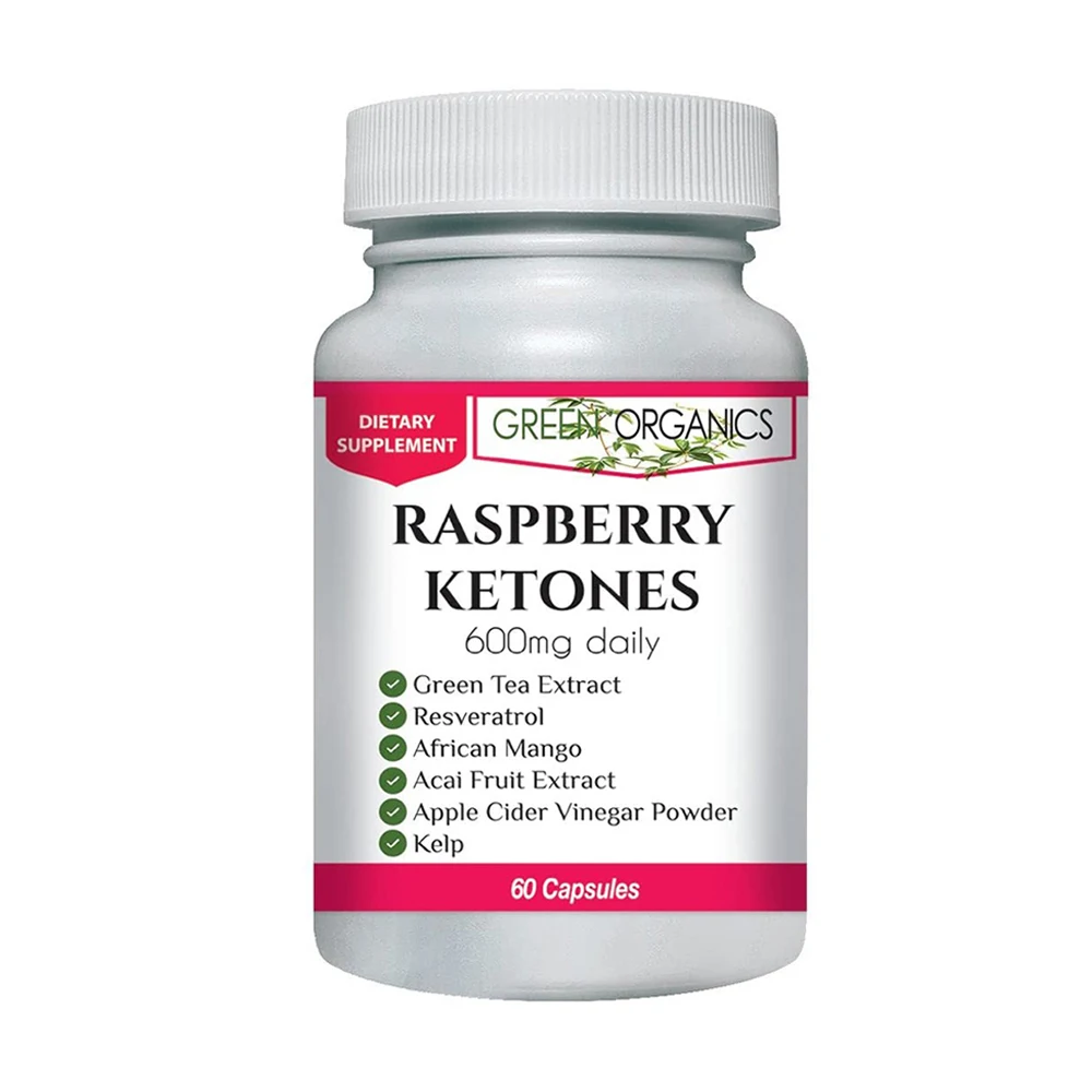 Зеленые органические Малиновые Кетоны, сжигают калории при работе, помогают потери веса, 60 капсул, диетические добавки, продукты для похудения