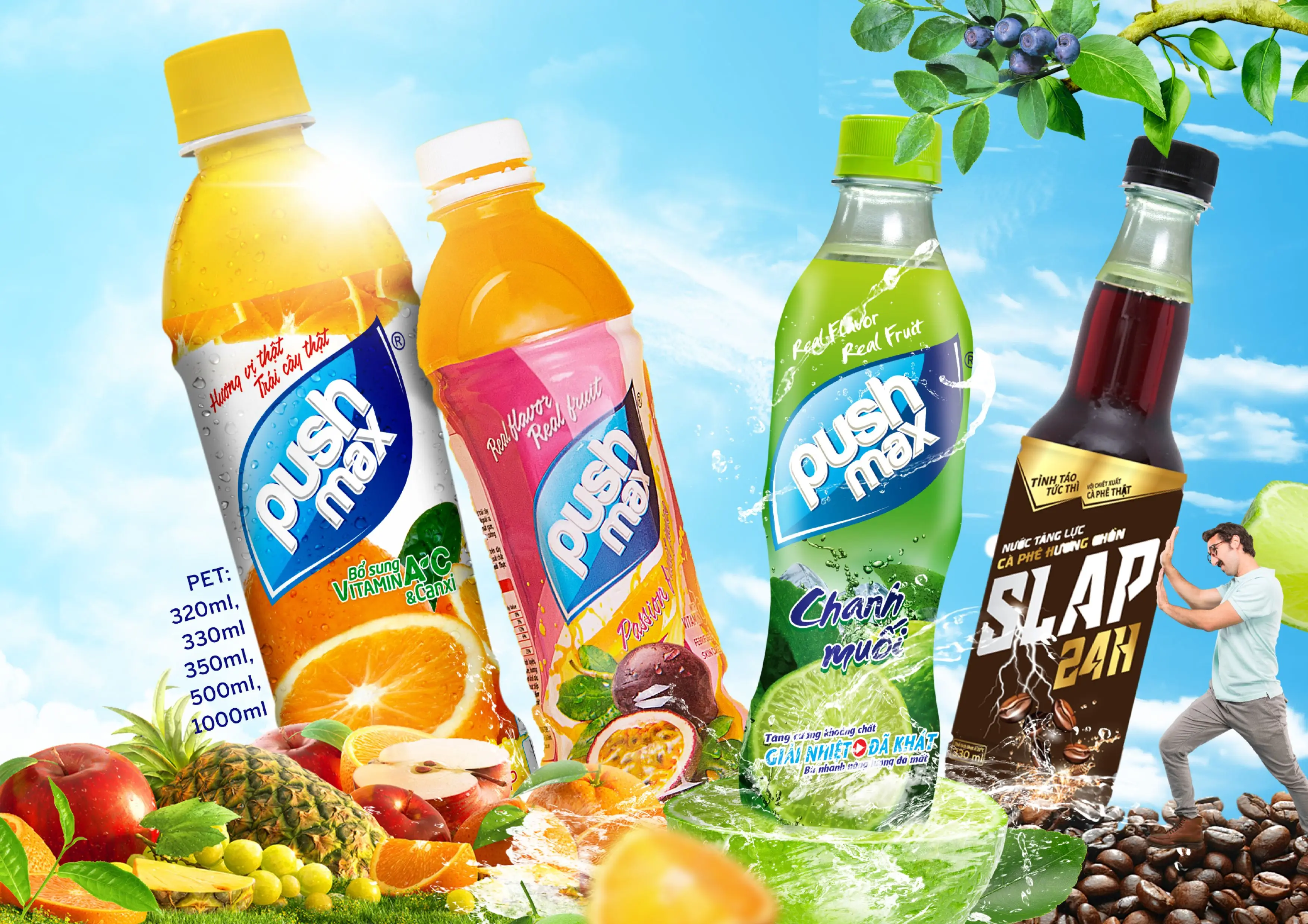 Fruit Juice 100% Juice, Orange, Strawberry, Lemon can 330ml