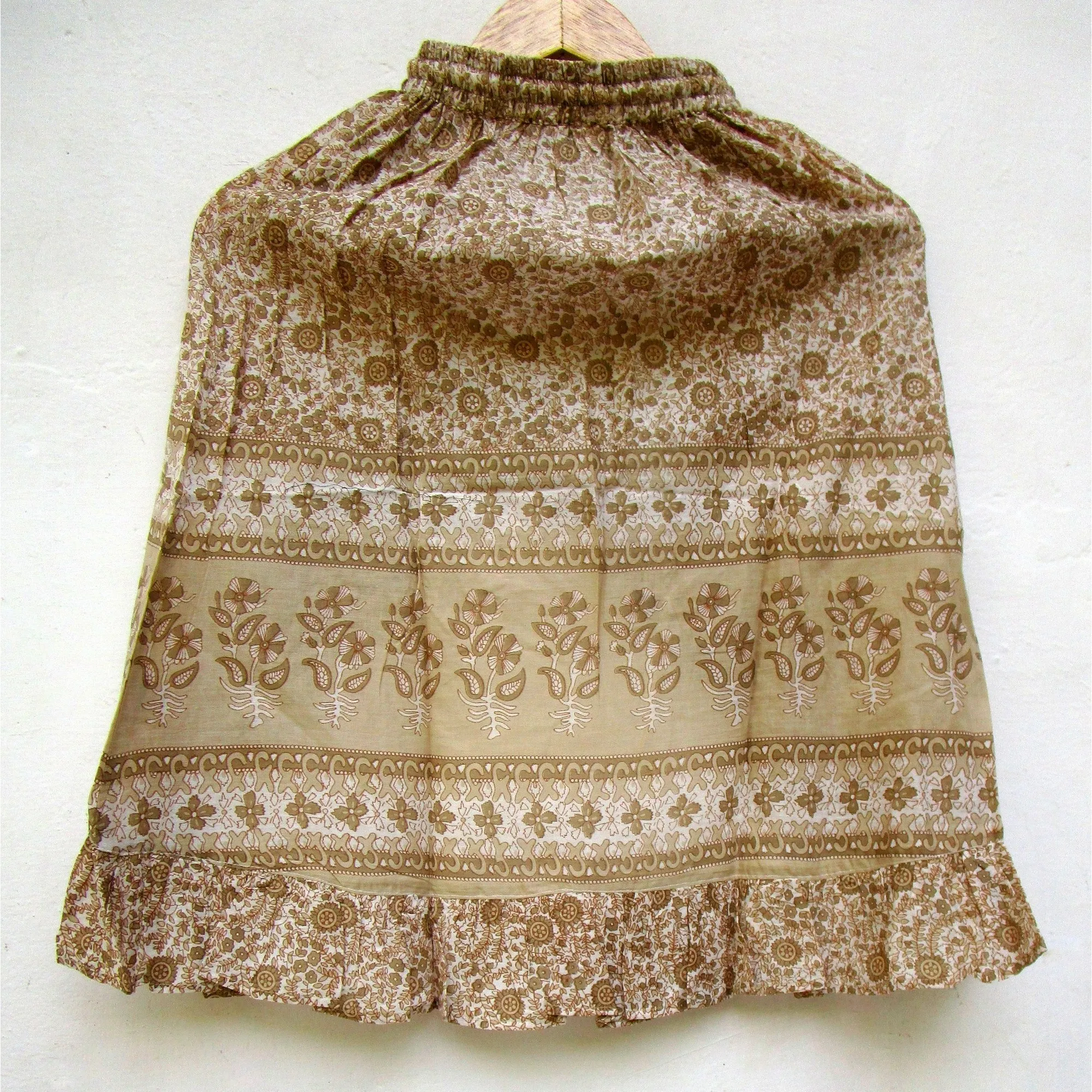 beige flower printed cotton girls hi low style hippie skirts