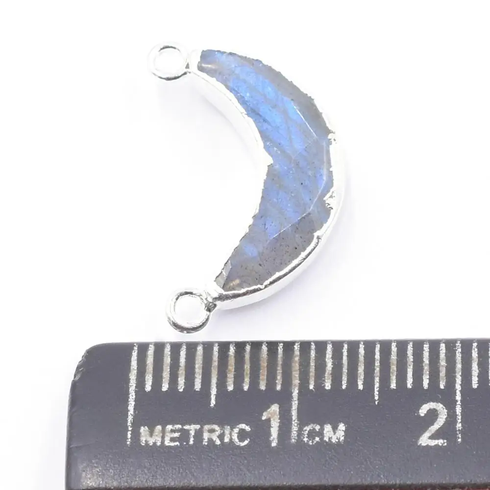 Labradorite 18 To 20 MM With Bail Moon Shape Silver Plated Connector