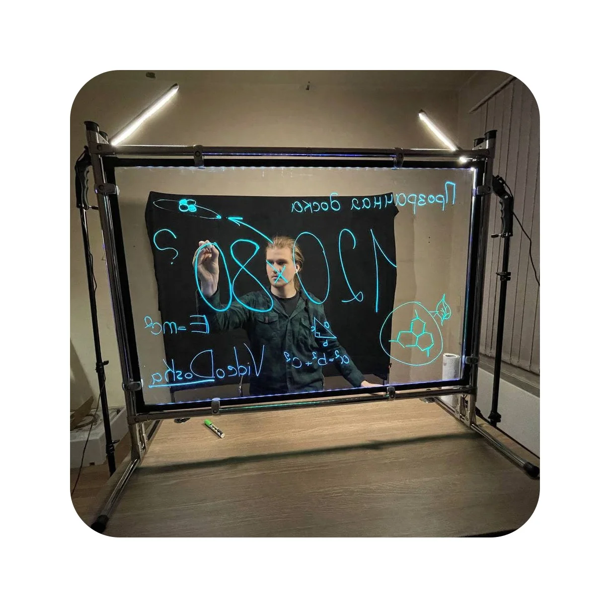 Настольная белая доска (раскладная таблица) для продажи, противоударное прозрачное закаленное стекло, стабильная металлическая рамка, онлайн видео и автономное использование