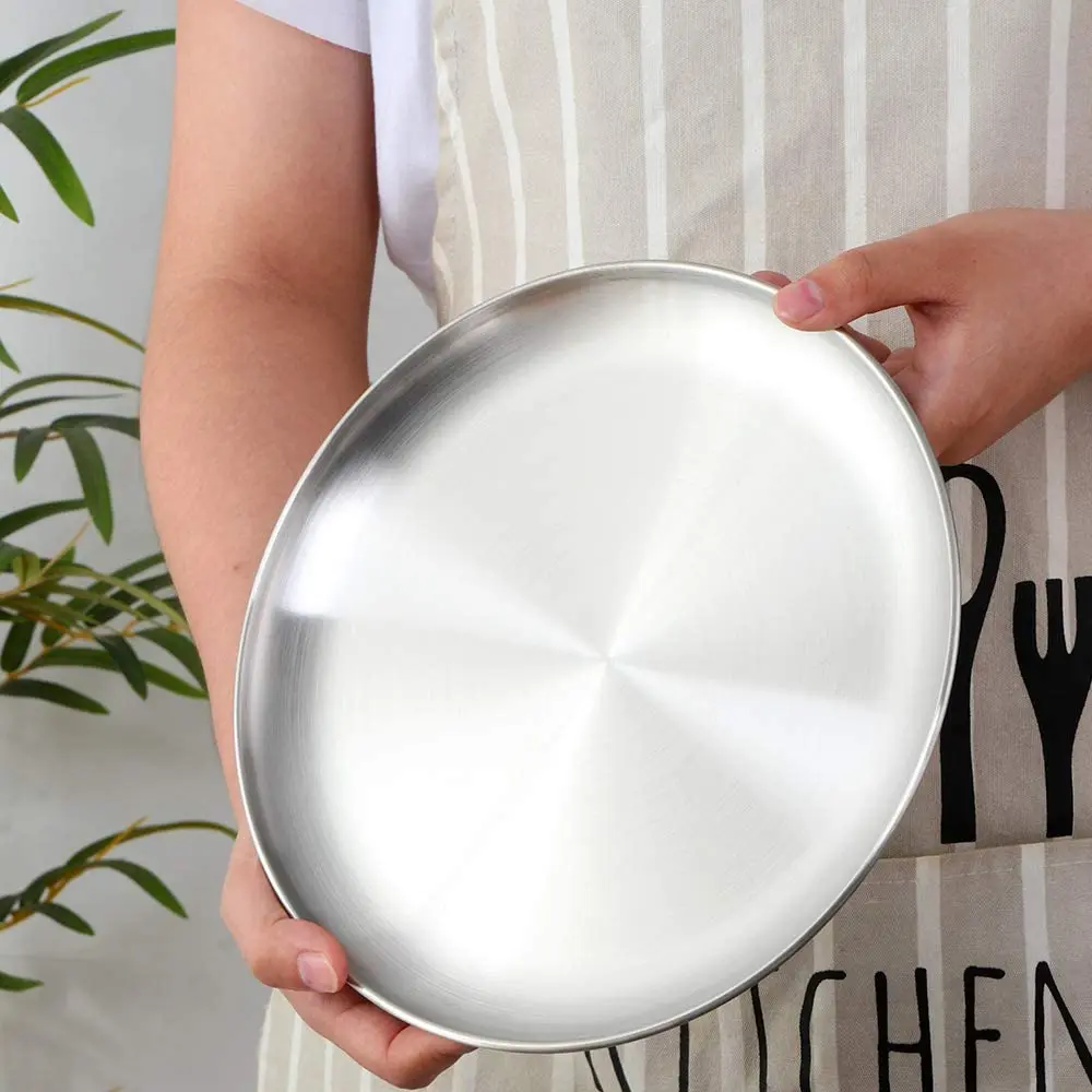 Reasonable Prices Round Stainless Steel Metal Rustic Serving Trays For Home & Restaurant Uses Manufacture in India