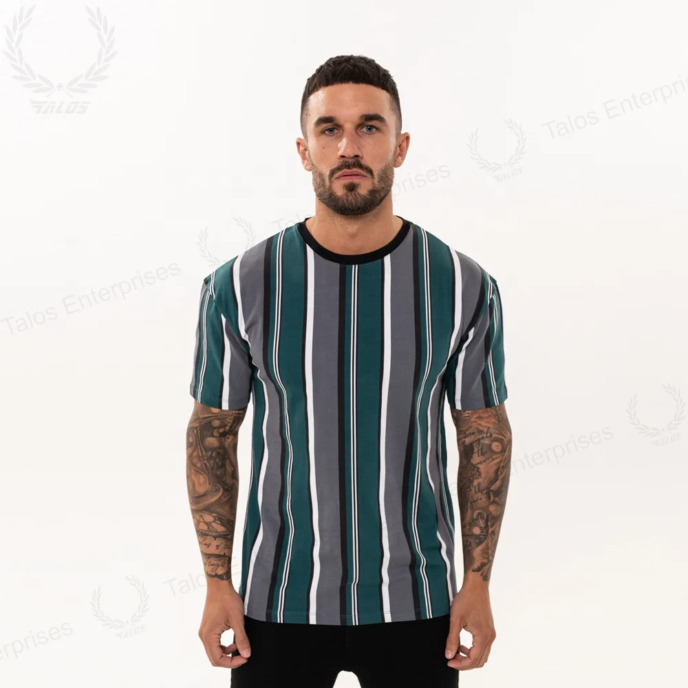 
Customized Chest panel Short Contrast sleeve Stripe T Shirt Men Striped T-shirt custom sublimation t-shirt 
