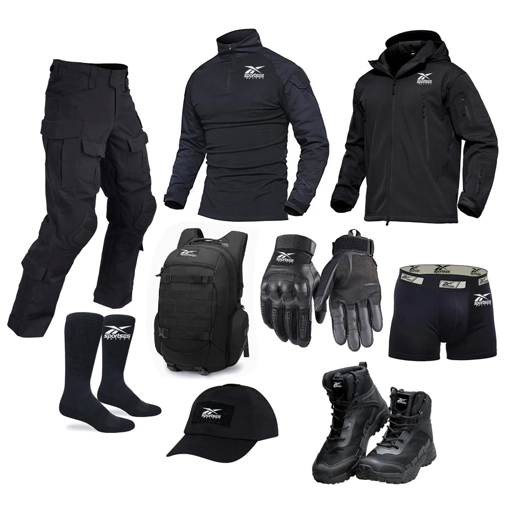 Tactical Uniform Set Men Navy Blue color Suit Airsoft Camouflage Military Clothing Knee Pads Pants Combat Shirt Hunting Full