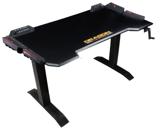 Hand crank move up and down OEM logo private mold RGB switch light by touch pad computer gaming desk with mouse pad