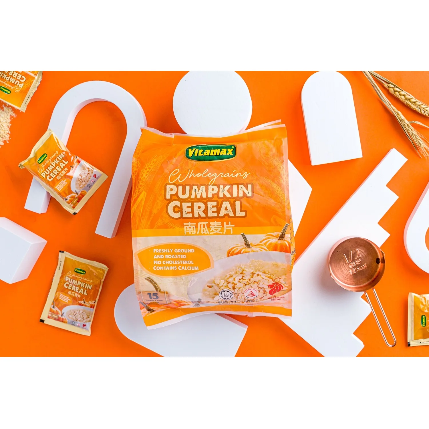 Малайзия высокое качество OEM гладкий вкус завтрак овса пшеница запеченный витарас мгновенное приготовление зерен тыквы хлопьев 30 г x 15 с 20p