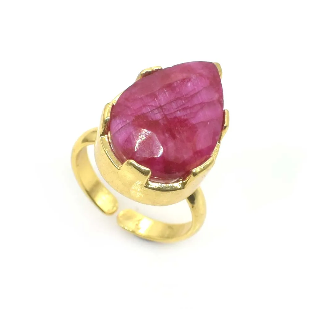 
discount new design pink ruby quartz faceted gemstone gold plated unique jewelry adjustable ring for gift 