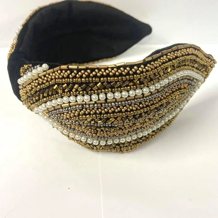 Women 2021 Designer Luxury Beaded & Knot Fashion Turban Hairband For Hair Accessories