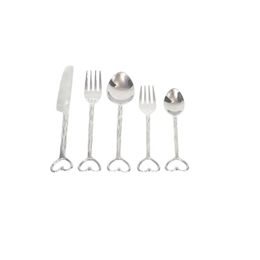 Table Top Heart Shape Design in End of Handle Cutlery Set Chinese Soup Spoon & Fork Set Unique Cutlery Set