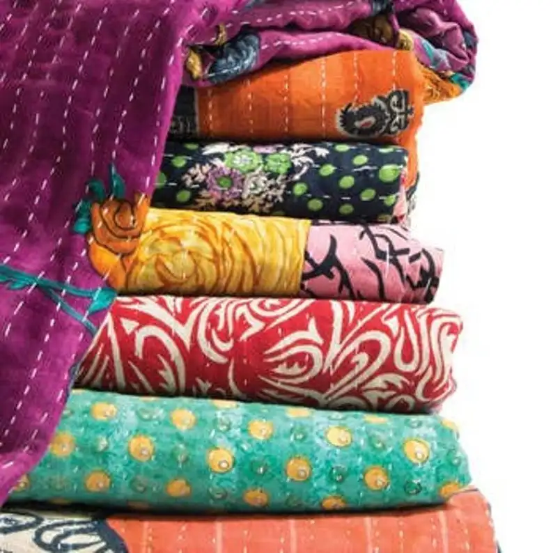 Wholesale Lot Of Indian Vintage Kantha Quilt Handmade Throw Reversible Blanket Bedspread Cotton Fabric Bohemian quilt