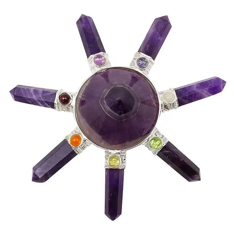 Amethyst Stone Pyramid with Hexagonal Point Energy Generator 7 Pencil Gemstone Feng Shui Alfazal Agate IN;7903232 SCULPTURE EG01