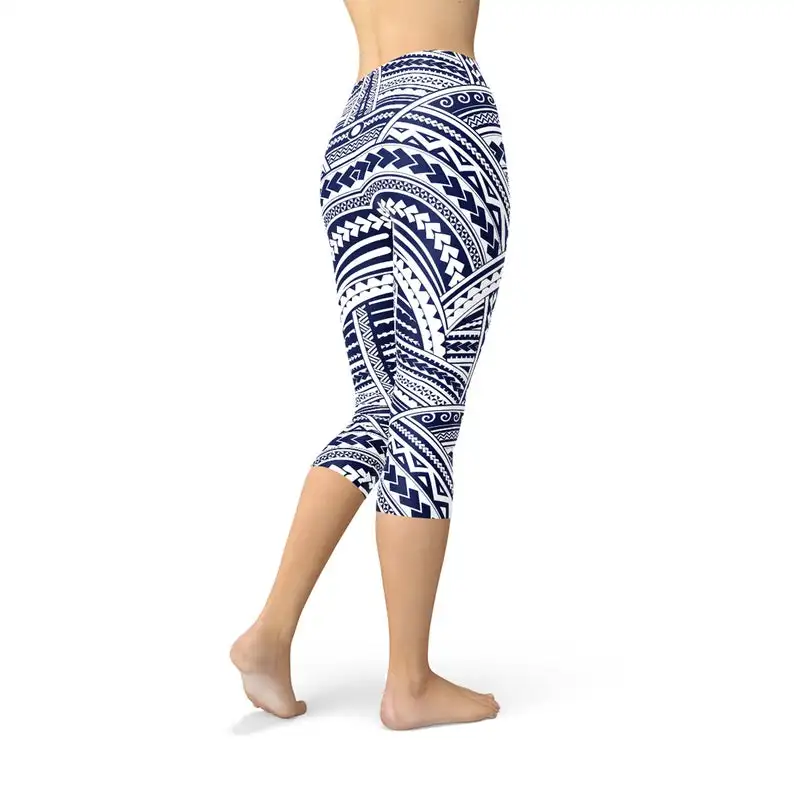 HOT SELLING Maori Tattoo Capri Leggings - White Capris with Tribal Polynesian Tattoo Print Perfect For Running Tights