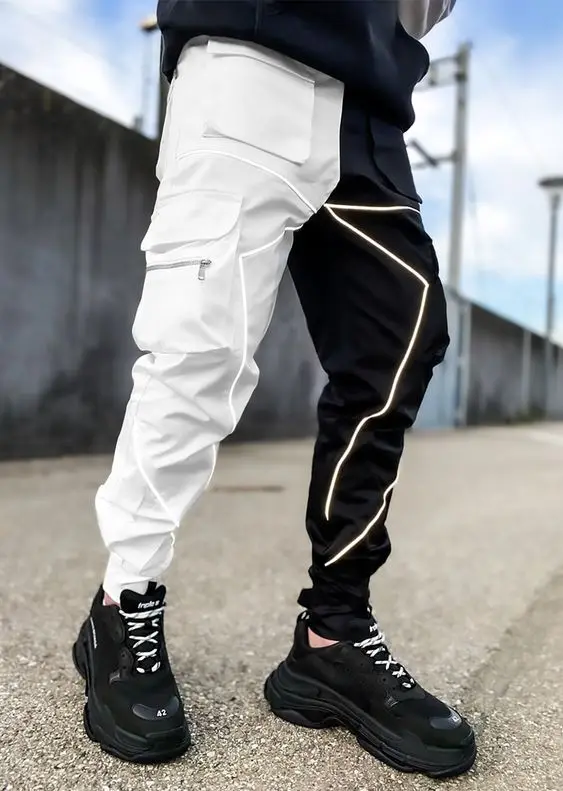 Cargo Men Joggers Pants Fitness Casual Trousers Long Pencil Custom Logo 2021 Reflective Stripe Slim Fit Custom OEM ODM Knitted