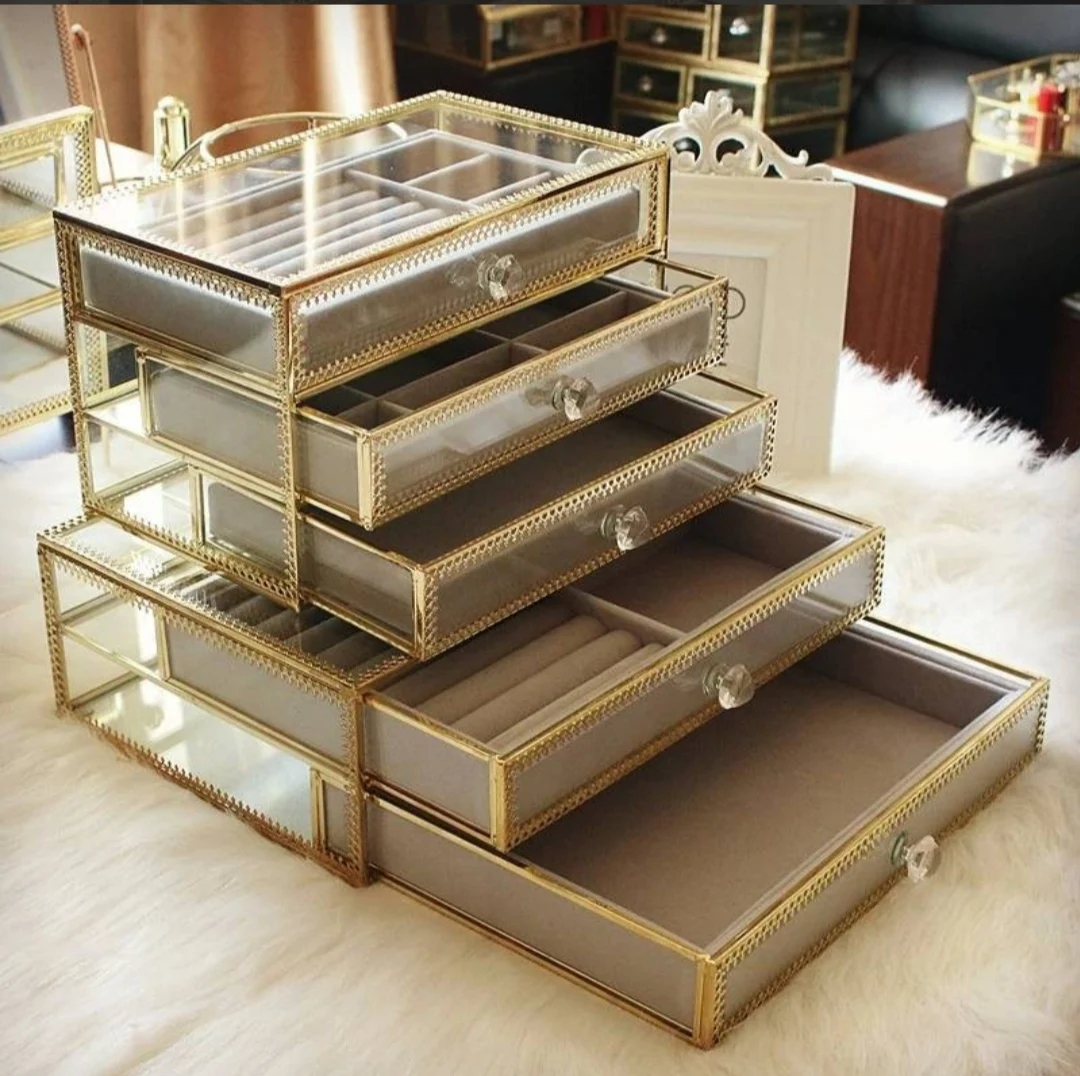  Glass- Brass Jewelry box for jewelry gold color glass- brass