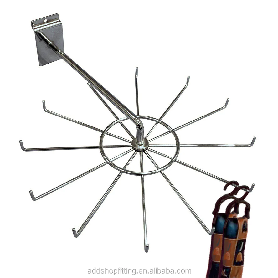 Rotating slatwall hook display silk ties for shop