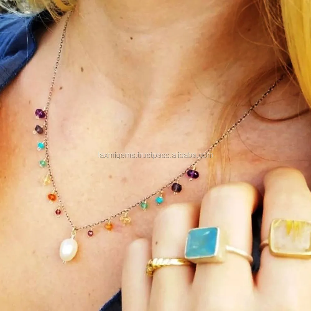 Colorful Genuine Precious Sapphire Ruby & Emerald Beads Delicate Gold Clasp Multi Gemstone Necklace