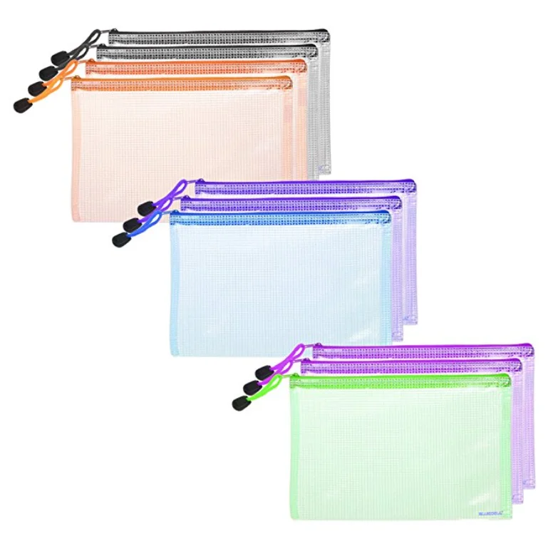 Waterproof A6 / A4 / A5 Transparent Plastic Document PVC Mesh Zipper Bag For School&Office