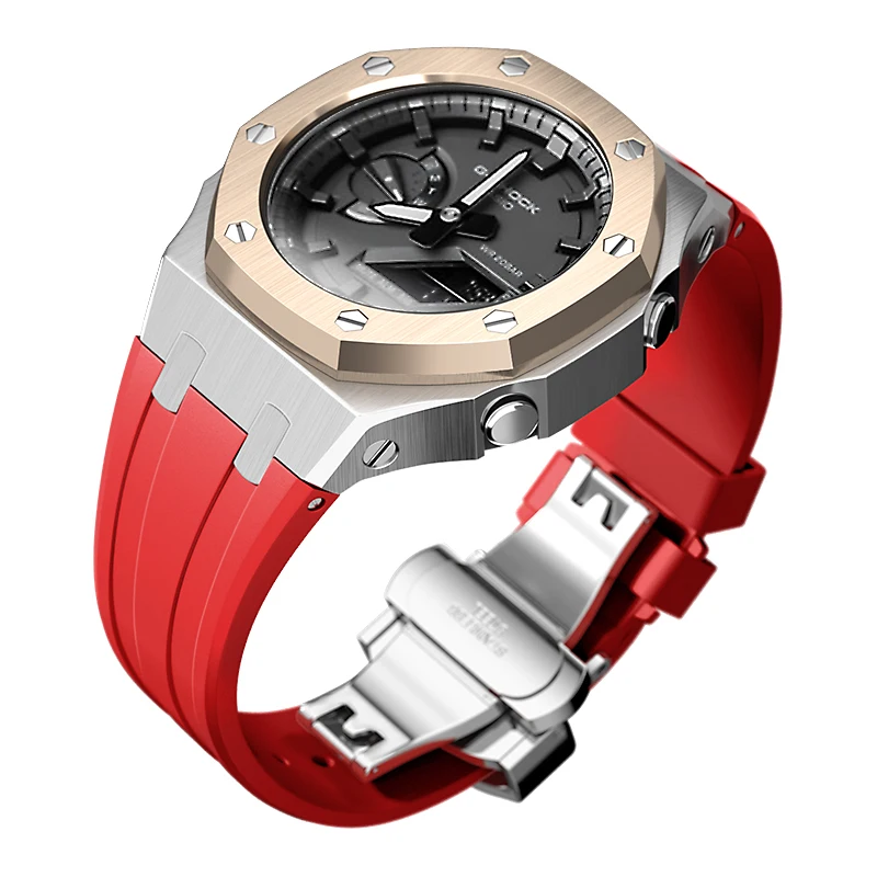 Gien creatives 2021 New Rose Gold bezel Luxury 316L SS metal strap  sliver case for GA2100 4th Generation Modified parts