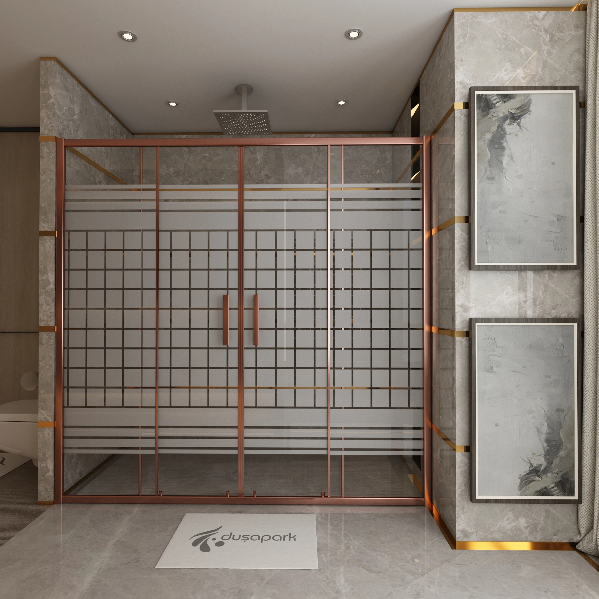 Luxury gold color stainless steel frame shower cubicle tempered portable glass shower room shower cabin